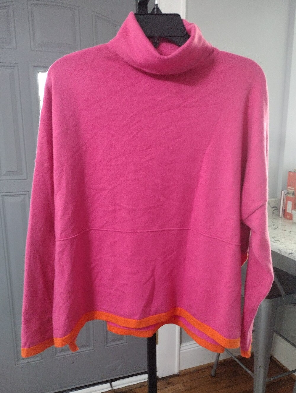 THML Pink Turtleneck Sweater with Orange Hem Detail